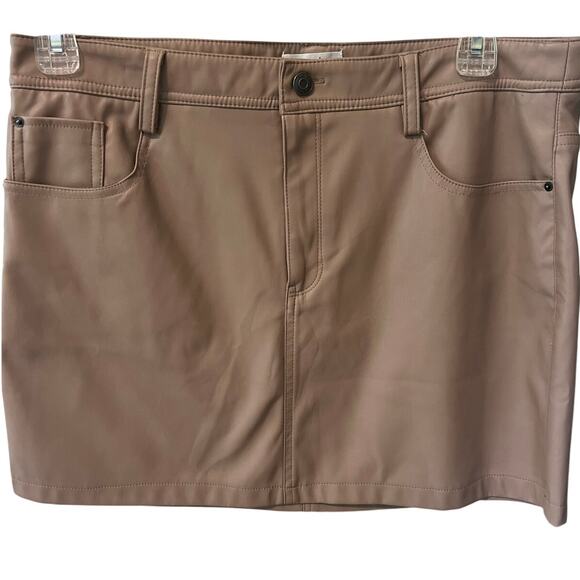 Kensie Tan Faux Vegan Leather Mini Skirt Women's Size 14 concerts festivals - Picture 1 of 6